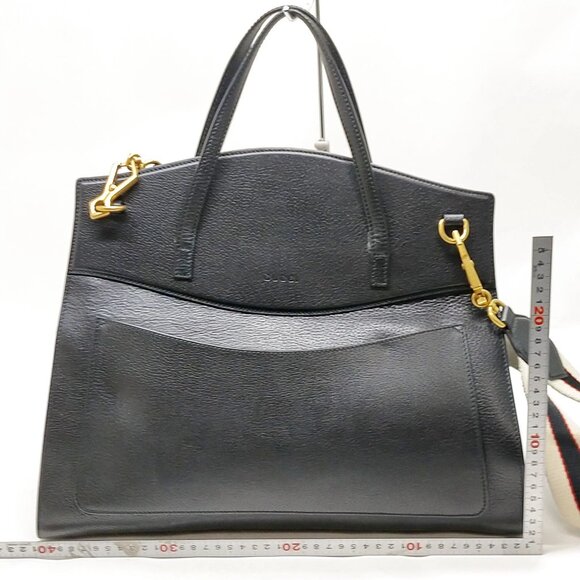 Gucci Hand Bag Sherry Line Black Leather mon995-100625 - Picture 2 of 16